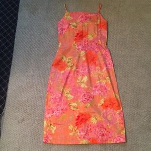5/$15 Devan Orange and Pink Floral Knee-Length Dress